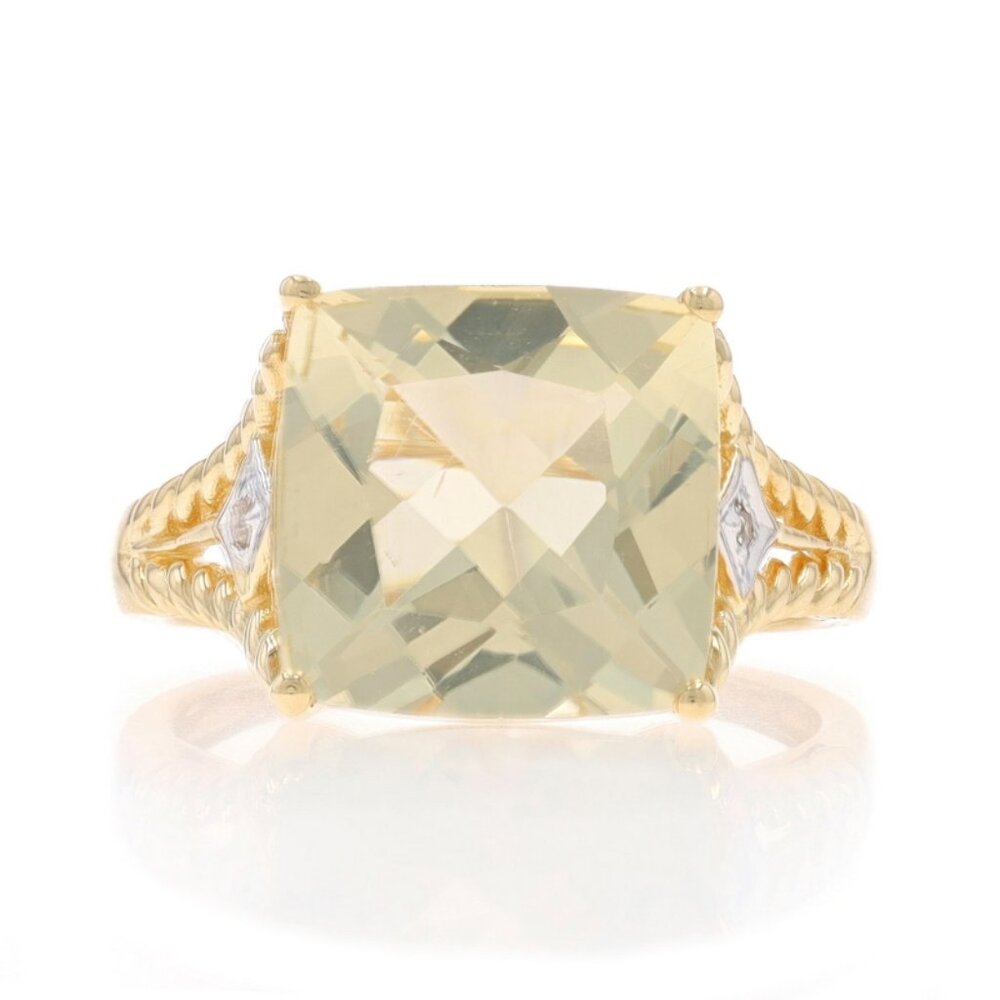 Yellow Gold Citrine Diamond Cocktail Ring 14k Square Cushion 5.20ctw
